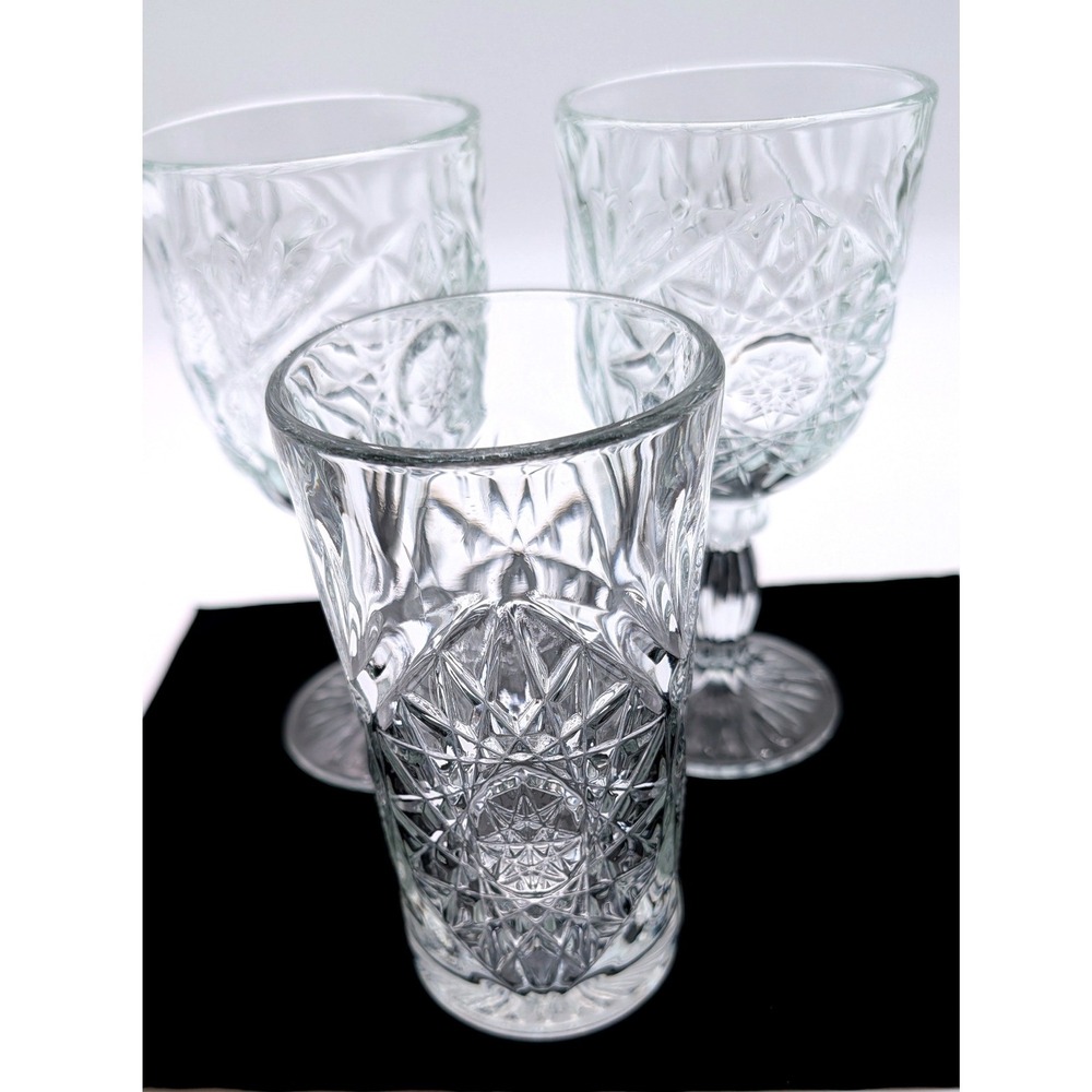 Libbey Glassware Set 2 Stemmed Wine Goblets 1 Tumbler Diamond Starburst Pattern